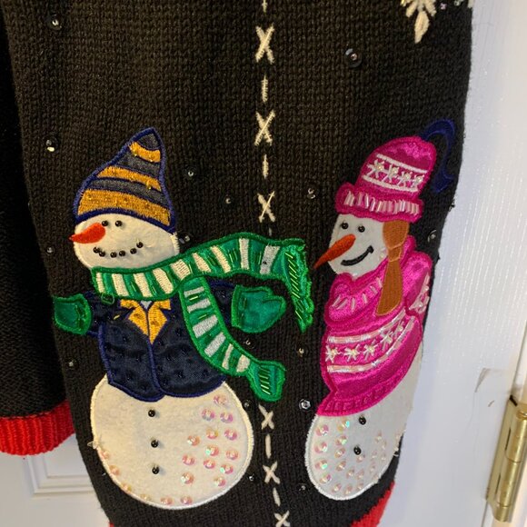 Vintage Women's Holiday Snowman Sweater Cardigan Size 1X Office Party Casual - Picture 5 of 9